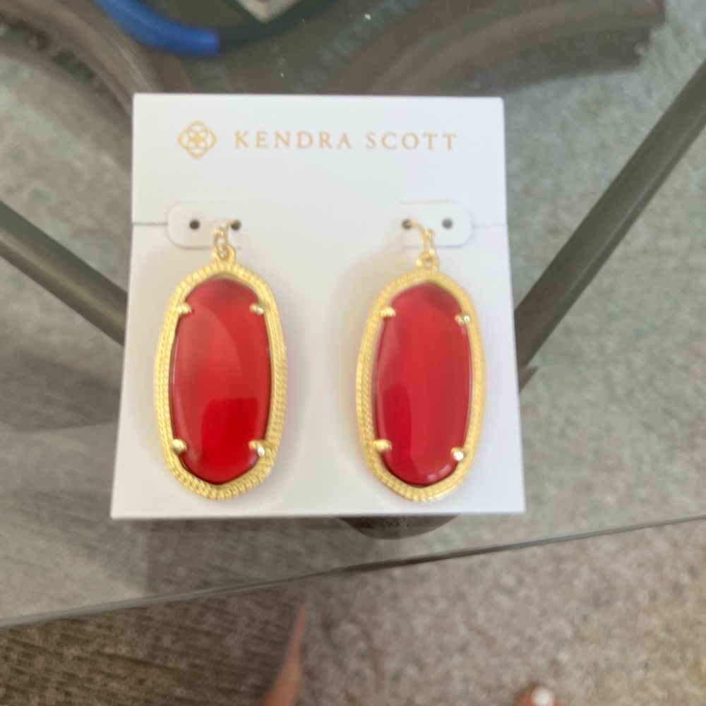 Kendra Scott Gold Framed rasberry Red Earrings